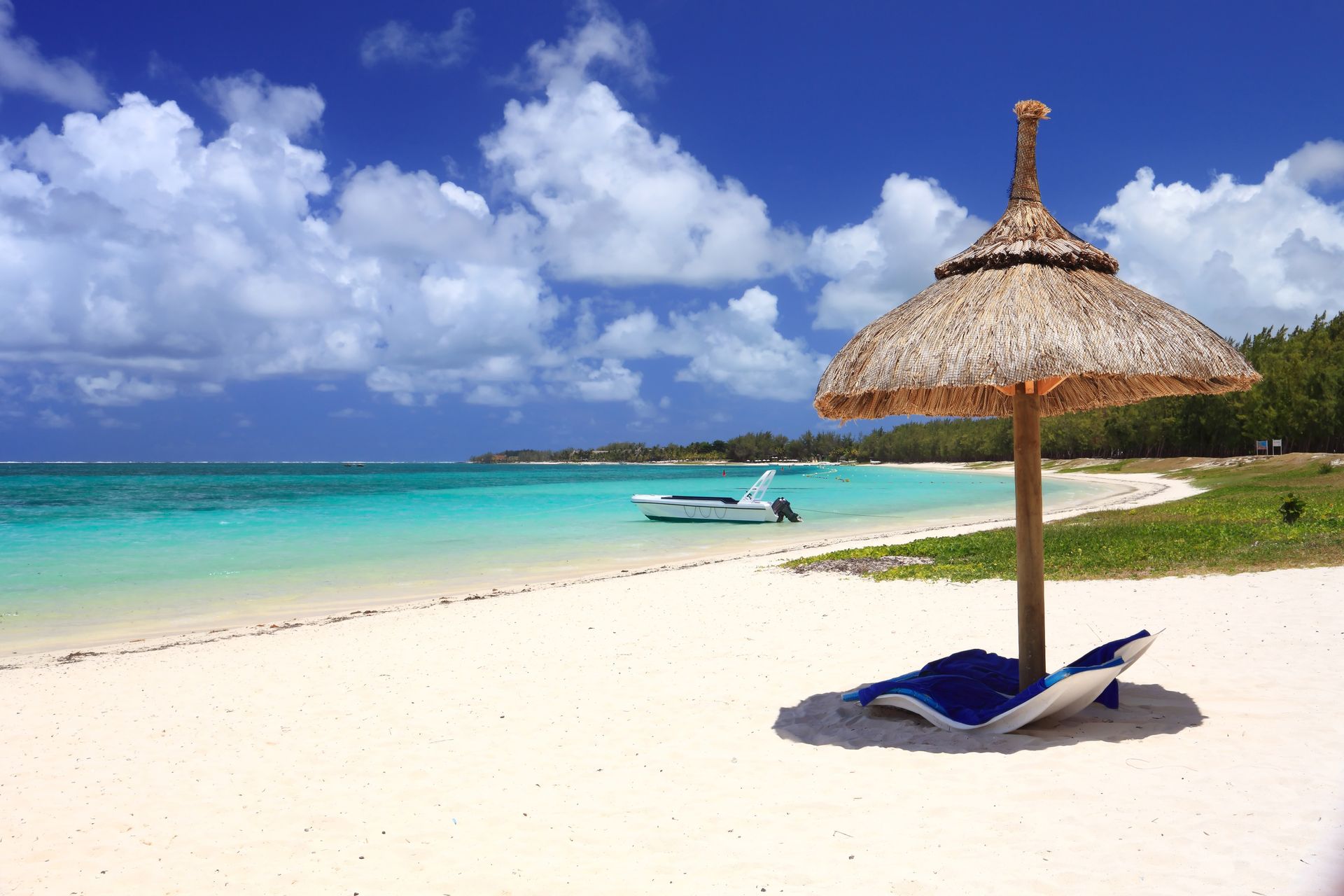 Belle Mare Beach, a tropical beach in Mauritius, Indian Ocean.