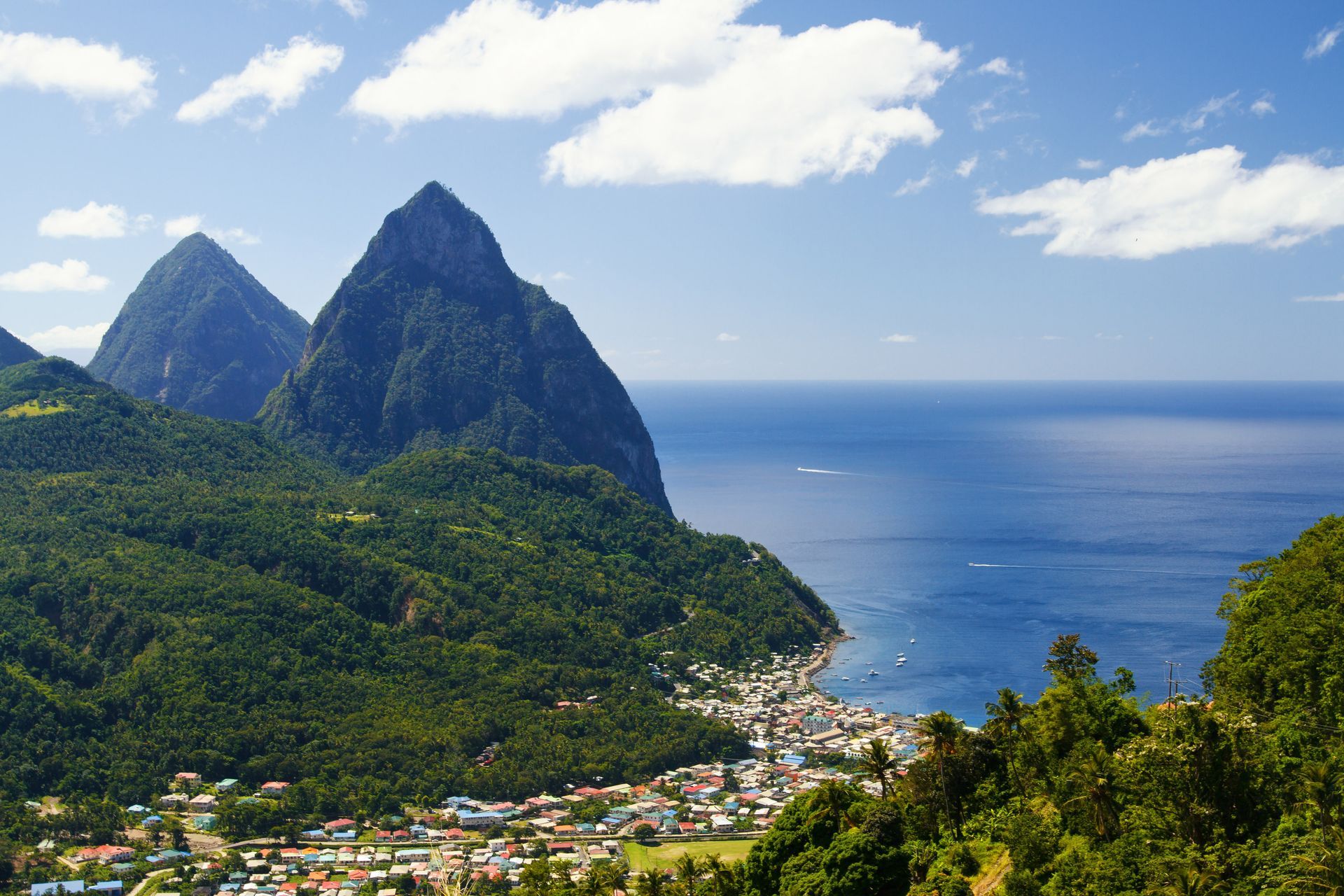 Gros Piton, two mountainous volcanic spires in Saint Lucia.