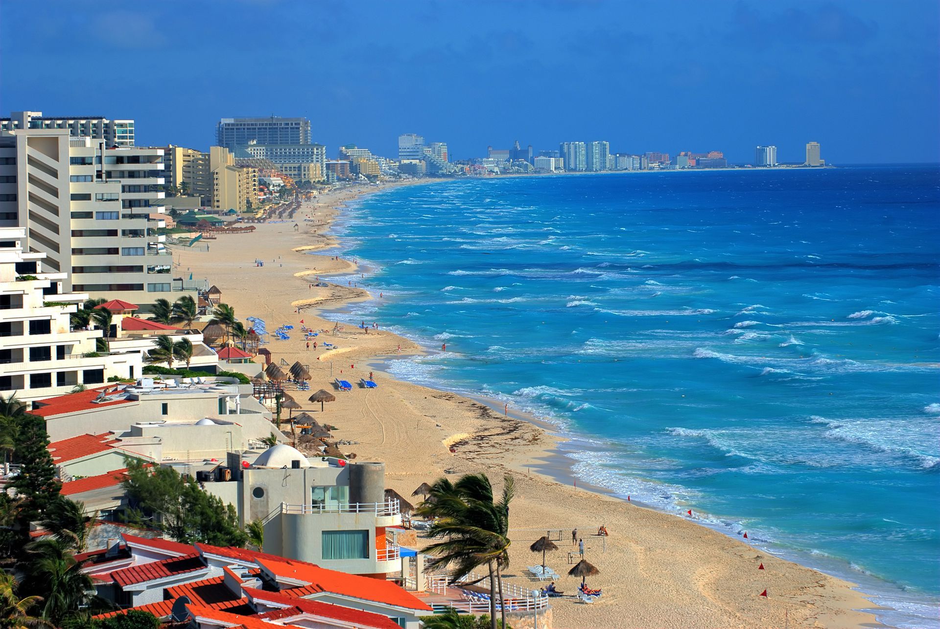 Aerial view of Planet Hollywood Cancun, An Autograph Collection All-Inclusive Resort, a five-star hotel in Cancun, Mexico.