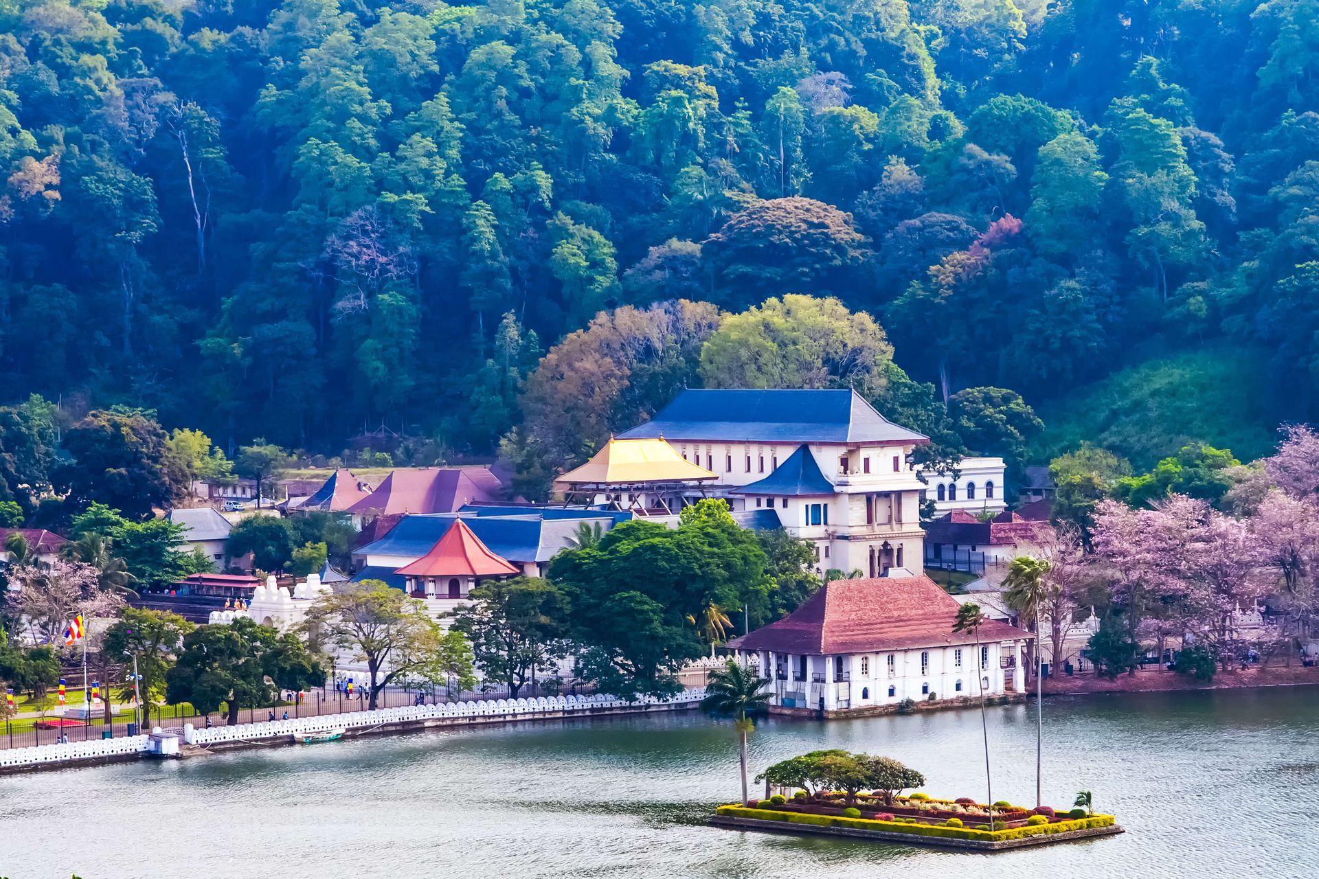 Distant view of Sri Dalada Maligawa, a temple in Sri Lanka.