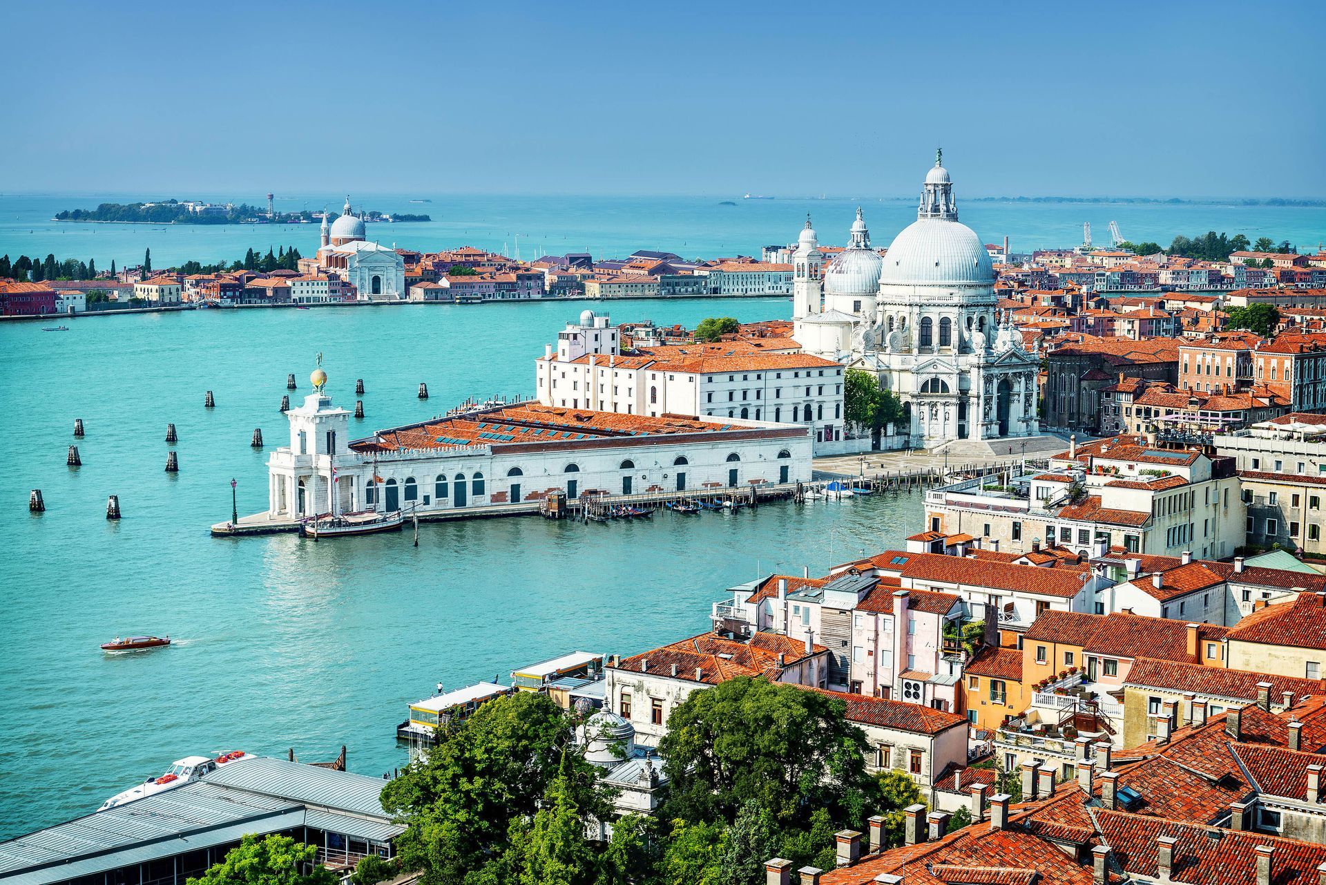 Aerial view of Punta della Dogana - Pinault Collection, a museum in Venice, Italy.