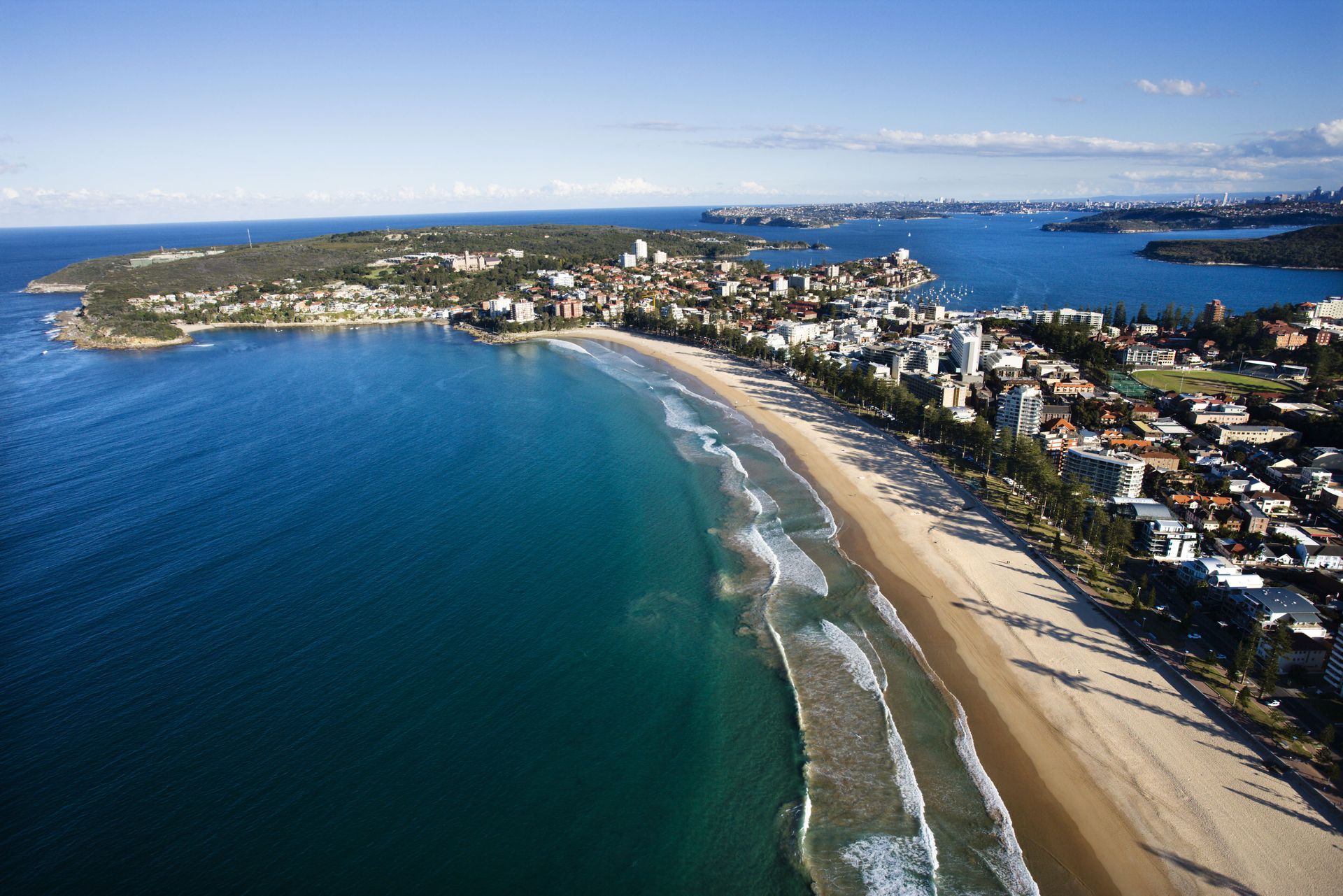 Aerial view of Manly Beach in Sydney, Australia.