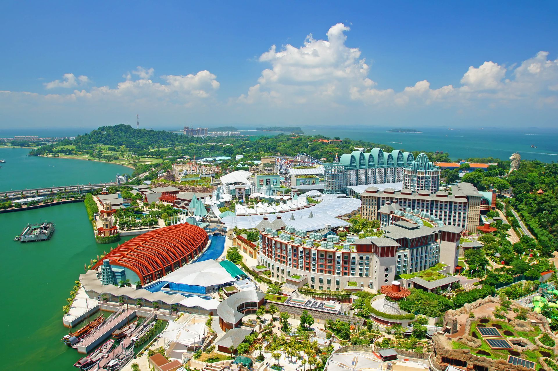 Aerial view of Sentosa, an island in Singapore.