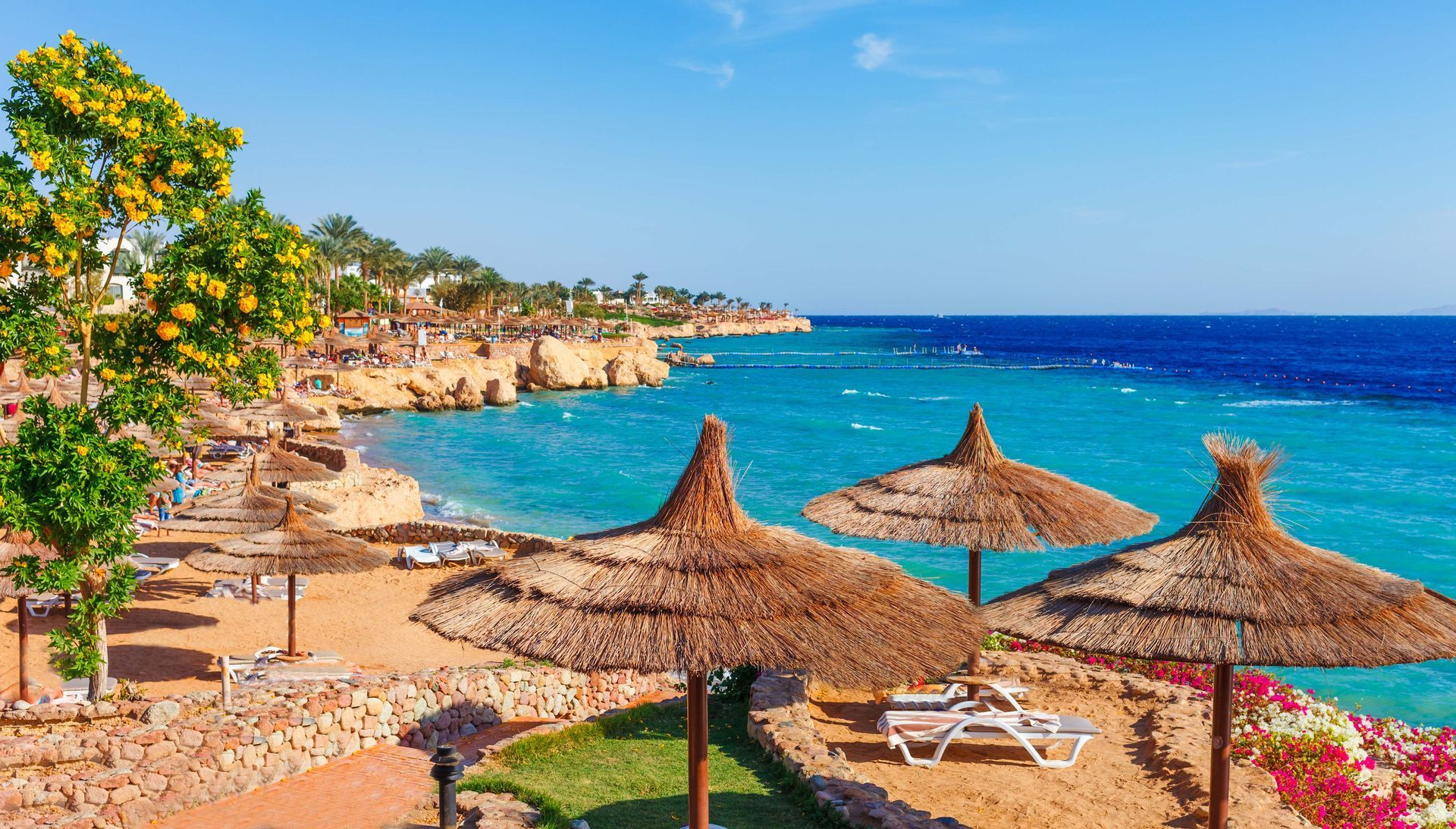 Beach view from Concorde El Salam Hotel, a five-star hotel in Sharm El Sheikh, Egypt.