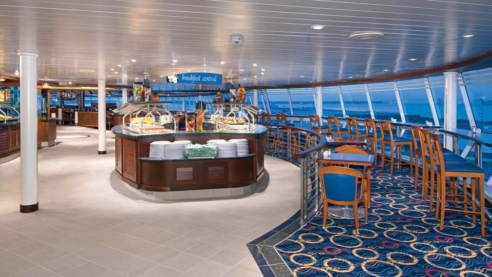 A large cruise ship is floating in the ocean
