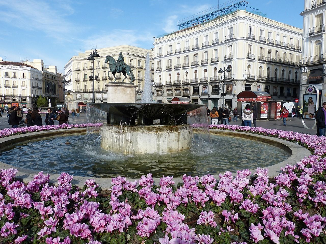Puerta del Sol, a public square in Madrid, Spain.
