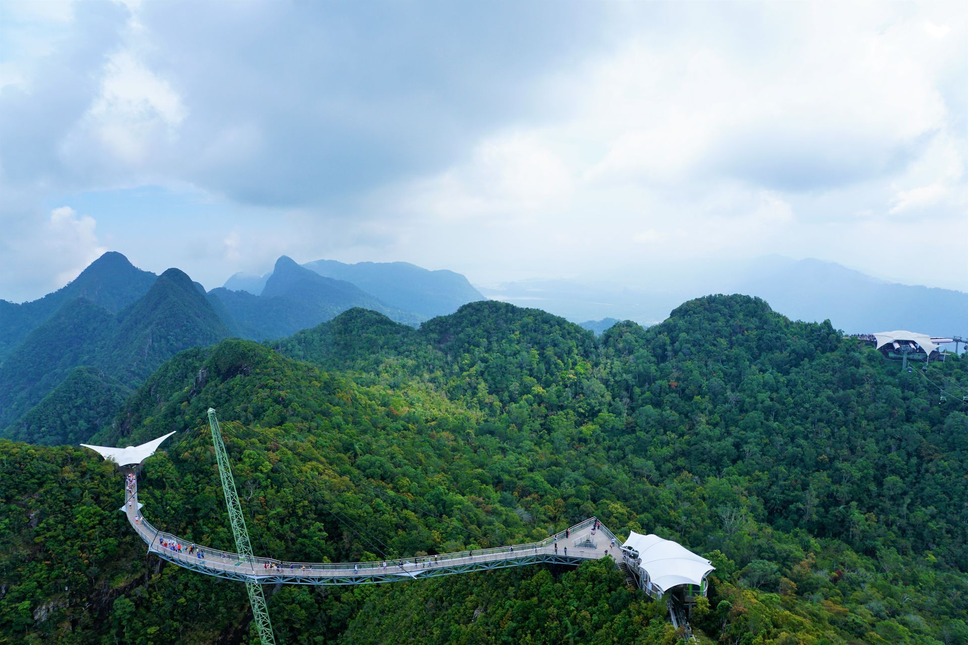 Aerial view of Langkawi Sky Bridge, a cable-stayed bridge in Langkawi, Malaysia.
