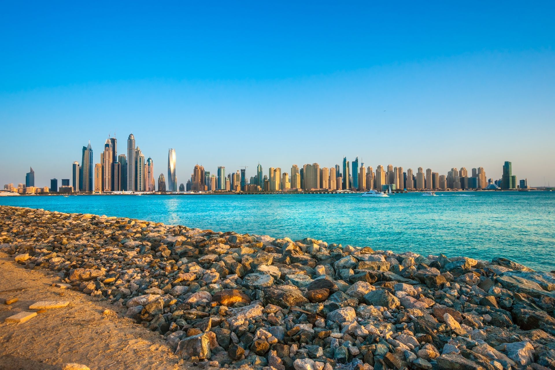Skyline of Doha, which is the capital city and main financial hub of Qatar.