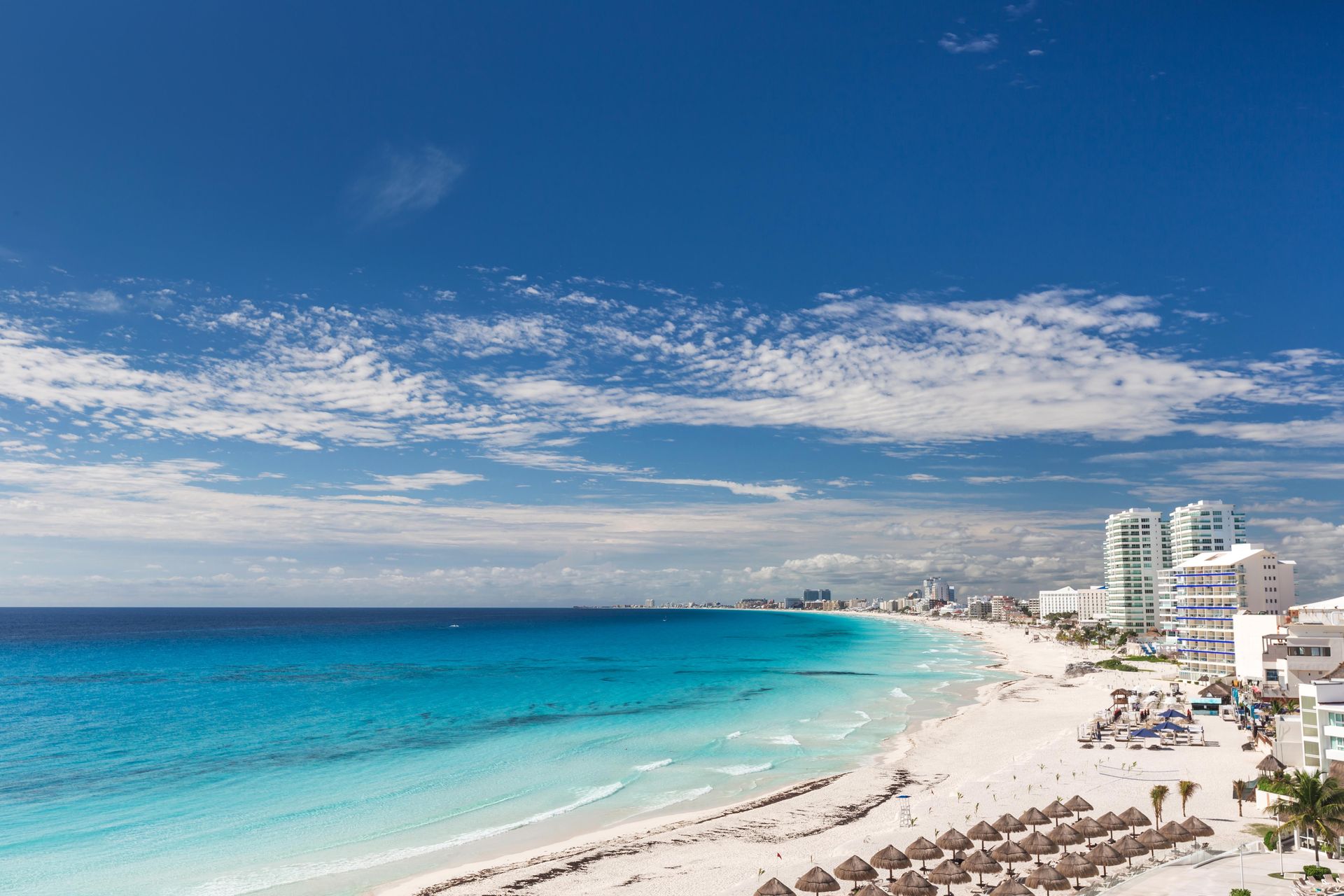 Panoramic view of Cancun beach.
