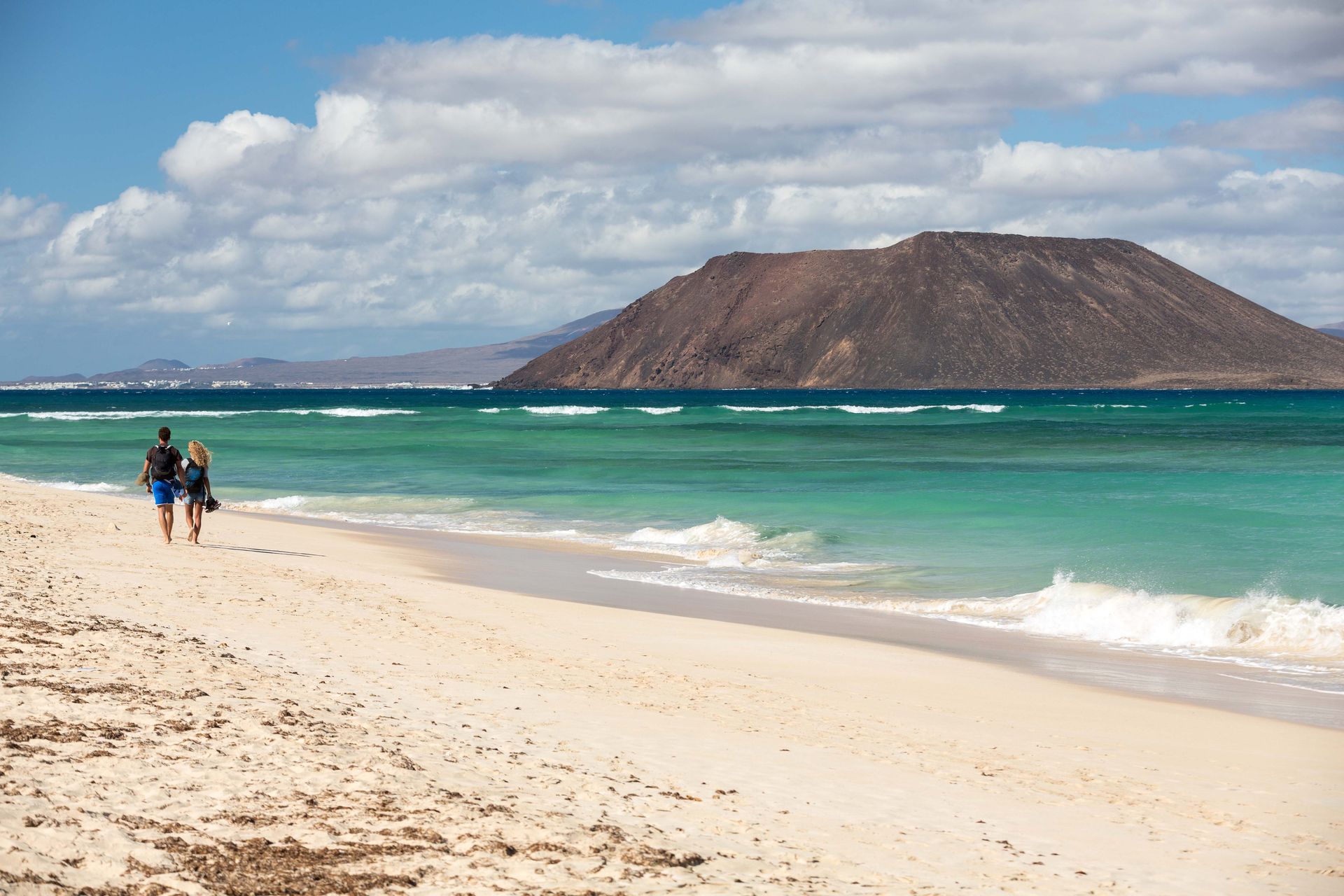View of Lobos Island from Corralejo, located in Fuerteventura, Spain.