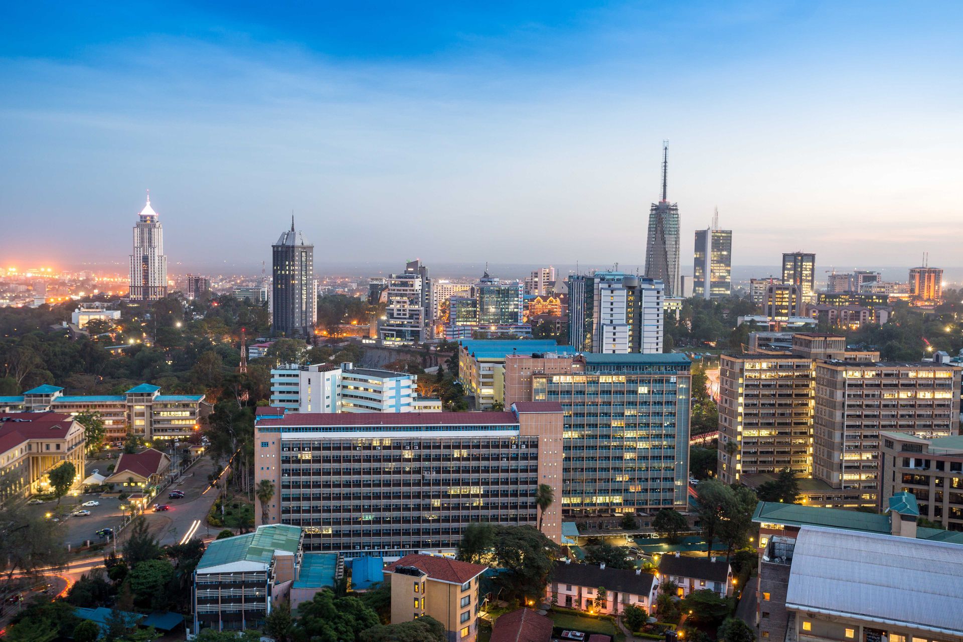 Dusk view of Nairobi City, Kenya.
