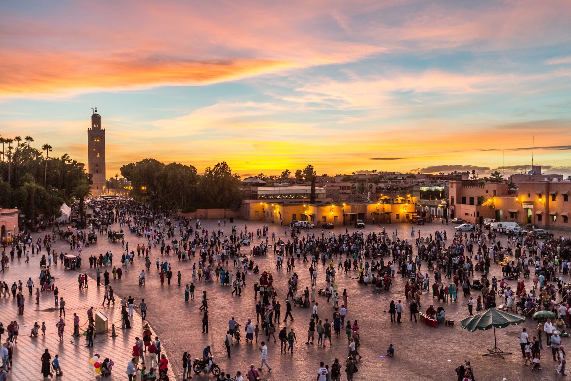 Jemaa El-Fnaa, a cultural landmark in Marrakech, Morocco.