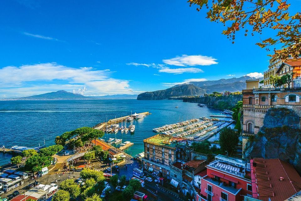 Aerial view of Amalfi Coast, a tourist attraction in Italy.