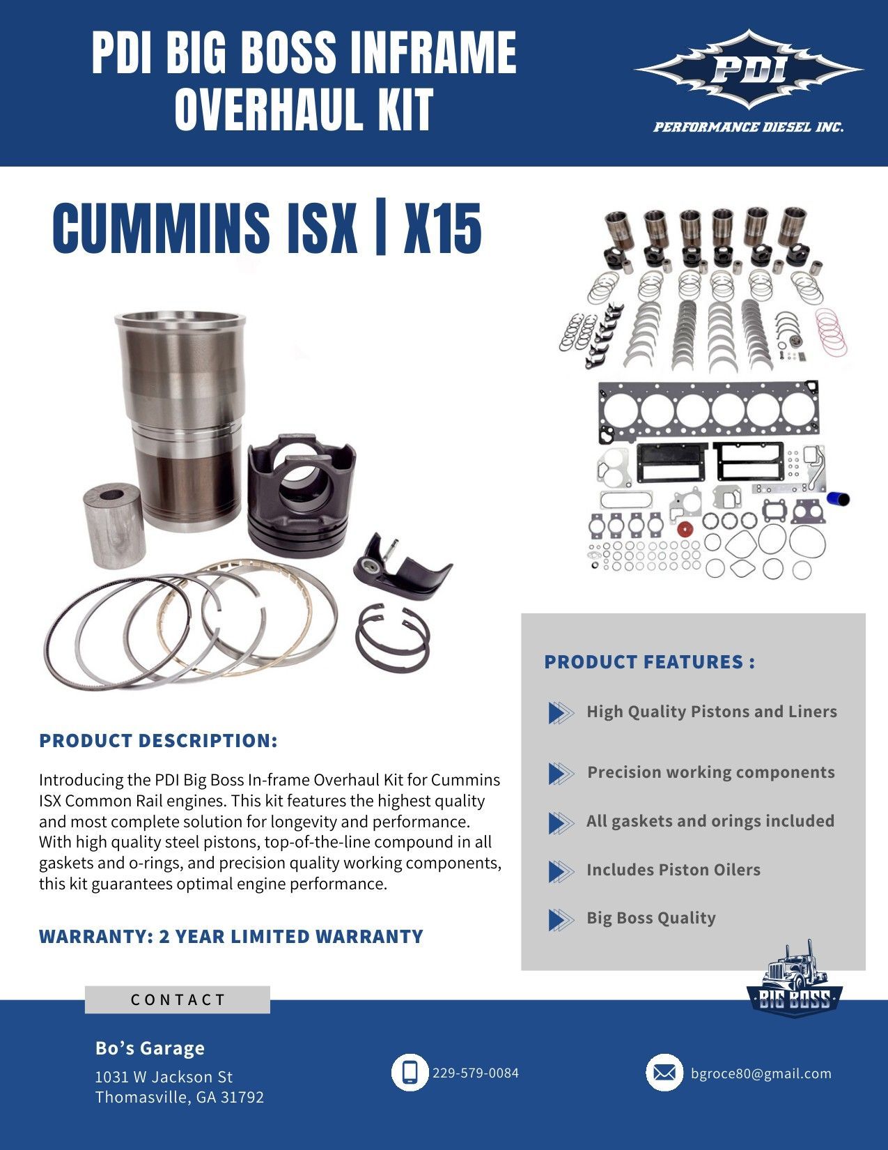 Big Boss In-Frame Overhaul Kit — Cummins ISX | X15