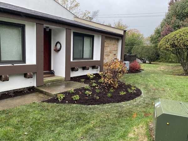 There is a stone wall in the middle of the garden.