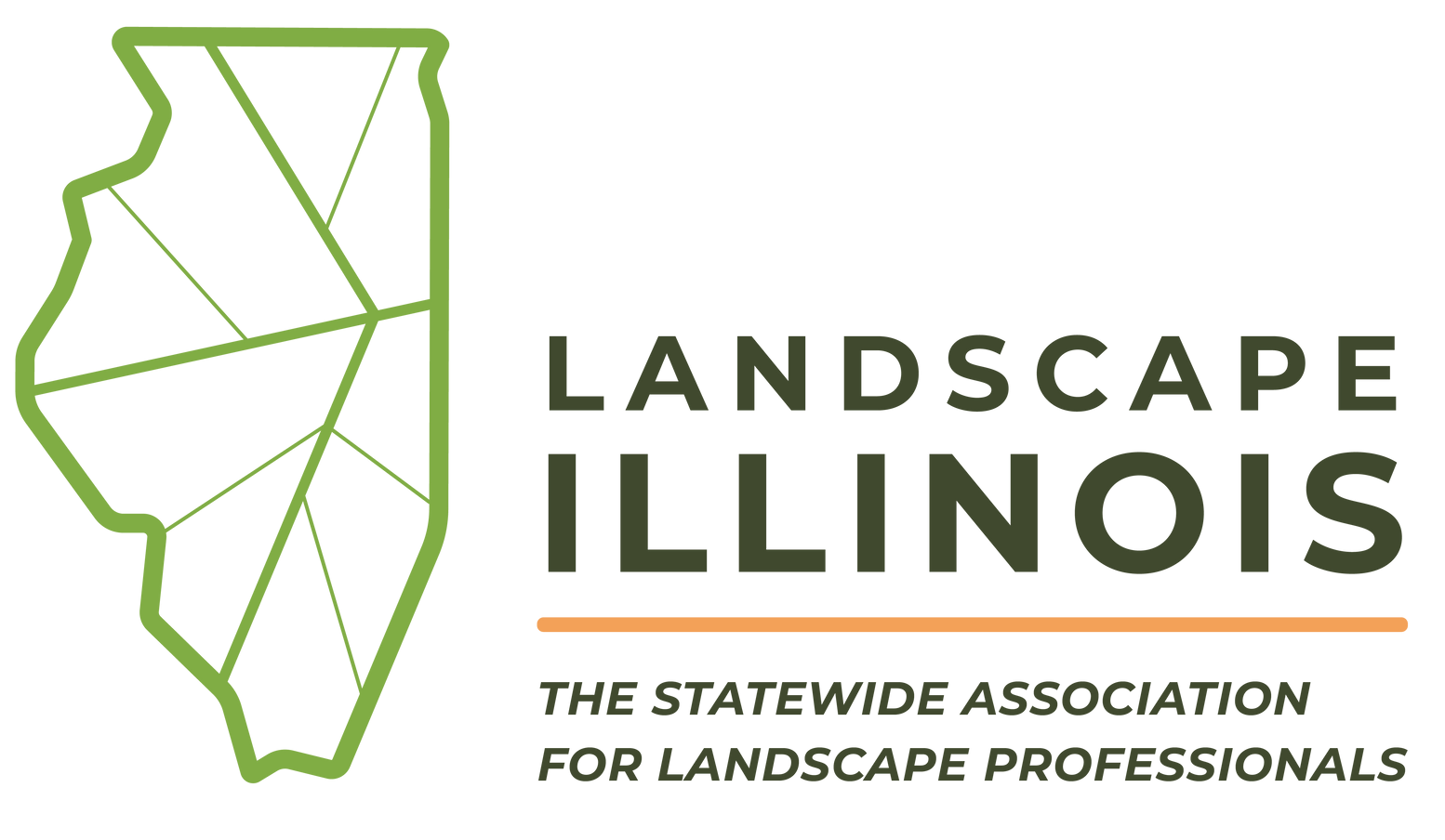 Logo for Landscape Illinois: green outline of Illinois with leaf veins, text 