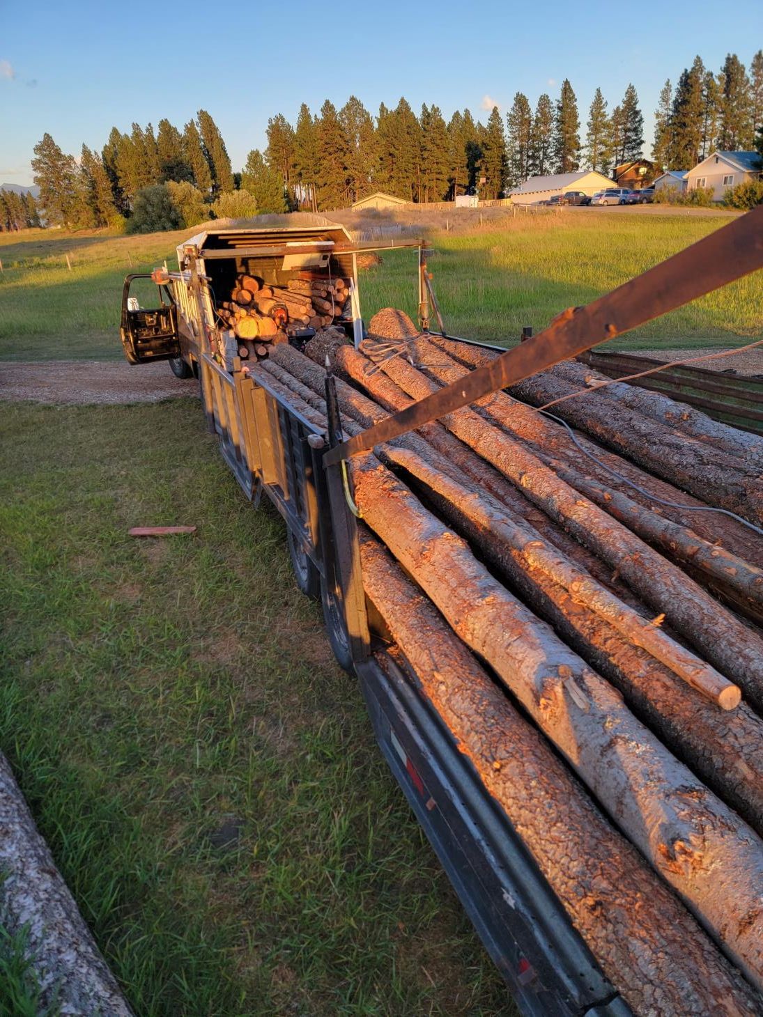 Stacked brown wooden logs in a neat pile.