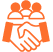 Hands shaking with people silhouettes above, orange.