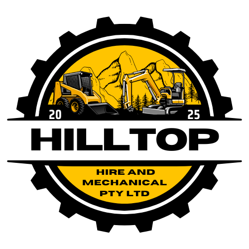 Logo: Yellow circle with heavy machinery, mountain range, and text "HILLTOP HIRE AND MECHANICAL PTY LTD."
