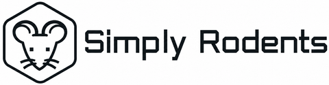 Simply Rodents logo with a black outlined rodent face icon and text on a white background