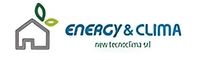 Un logo per l'energia e il clima con una casa e delle foglie