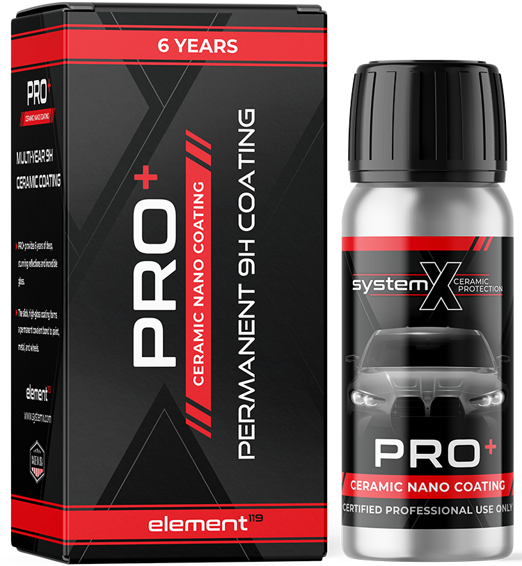 Pro+ ceramic nano coating kit with red-and-black box and spray bottle, labeled permanent coating, 6 years