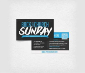 Back to Church Sunday flyer in black and blue with event details and a QR code