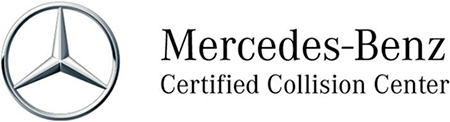Mercedes-Benz Certified Collision Center logo, featuring the silver three-pointed star emblem and brand name text.
