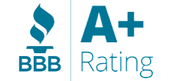 BBB logo with A+ rating in teal on a white background.