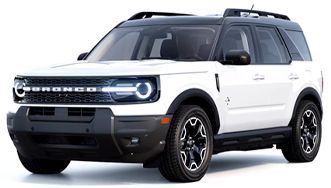 White and black Ford Bronco Sport SUV, parked, side view.