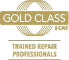Gold Class Collision Repair logo: Gold banner with 