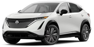 White Nissan Ariya electric SUV with black accents.