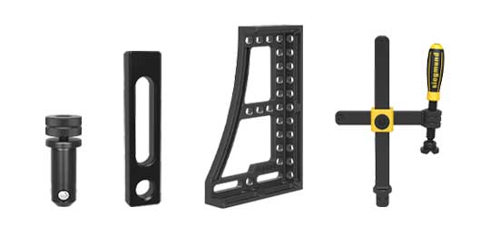 Accessories System 28 There are many different types of clamps on a white background.