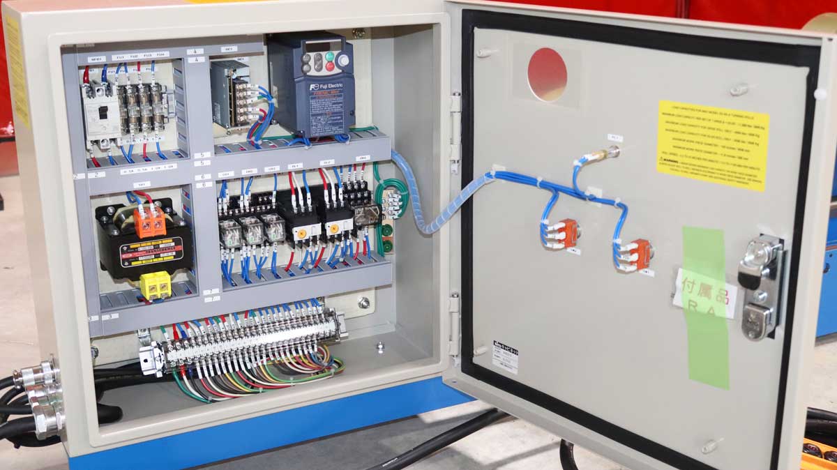 The inside of a electrical box with the door open.