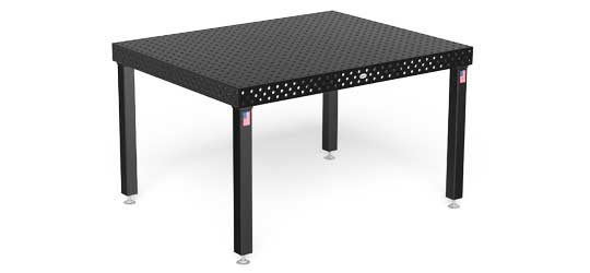 Welding Tables System 16 A black table with black legs on a white background.