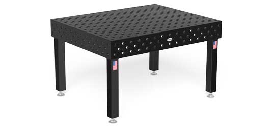 Welding Tables System 28 A black metal table with holes in it on a white background.