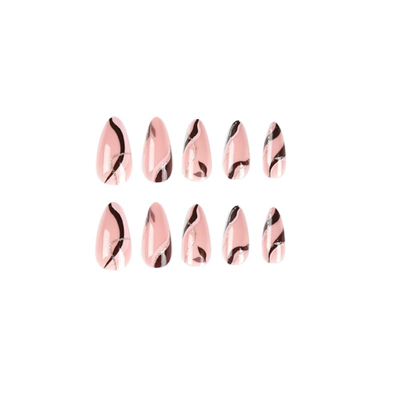 A close up of a woman 's nails with a design on them