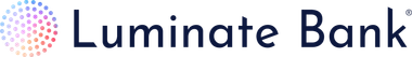 Luminate Bank logo. The wordmark is in dark blue, and the logo features a colorful dot pattern.