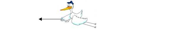 Cartoon duck pointing left with an arrow.