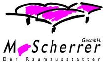 A pink and black logo for m scherrer der raumausstatter