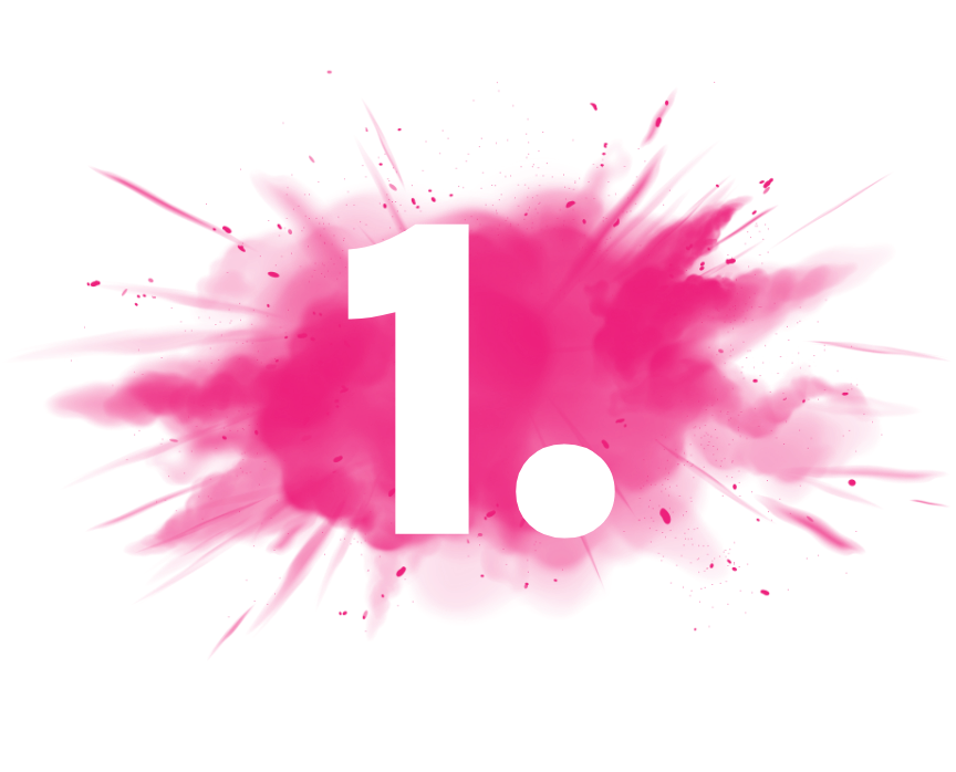 The number 1 is surrounded by pink paint splashes.
