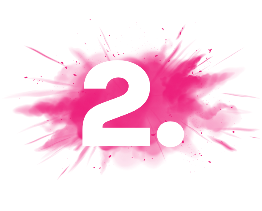 The number 2 is surrounded by pink paint splashes