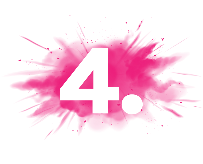 The number 4 is surrounded by pink paint splashes