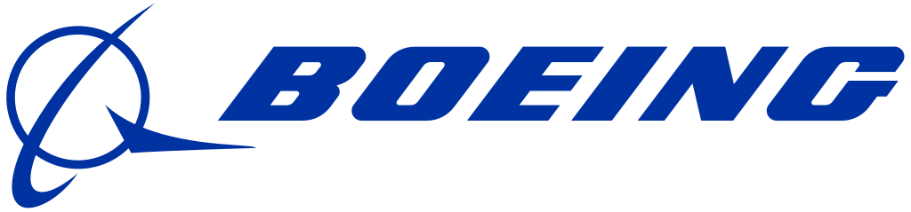 A blue and white boeing logo on a white background