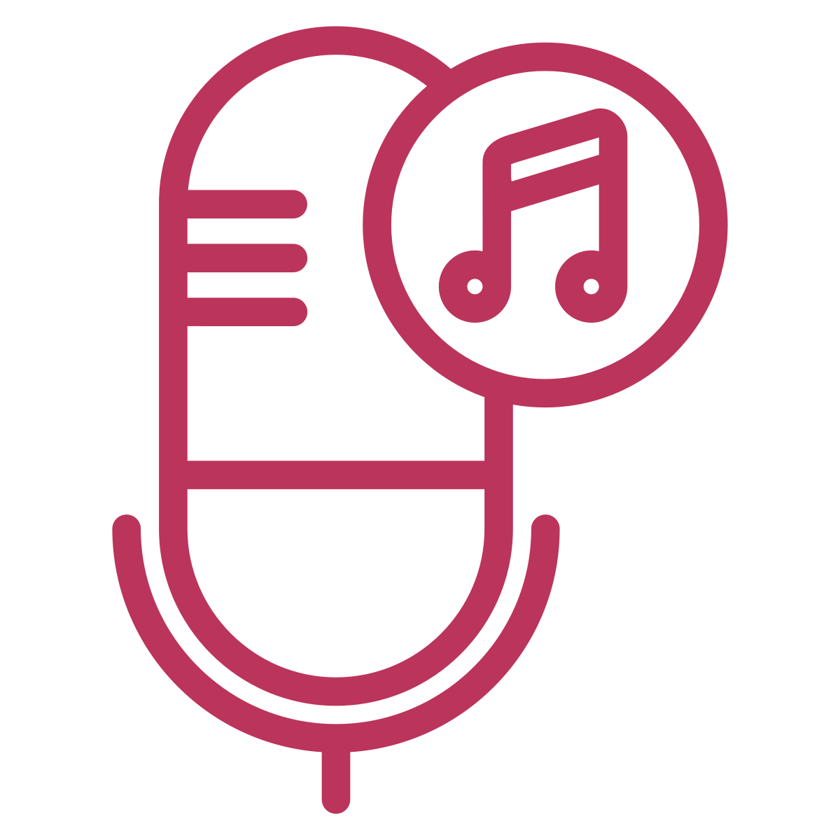 A microphone with a music note in a circle.