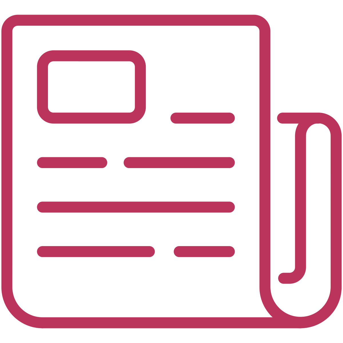 A pink icon of a newspaper with lines on it.