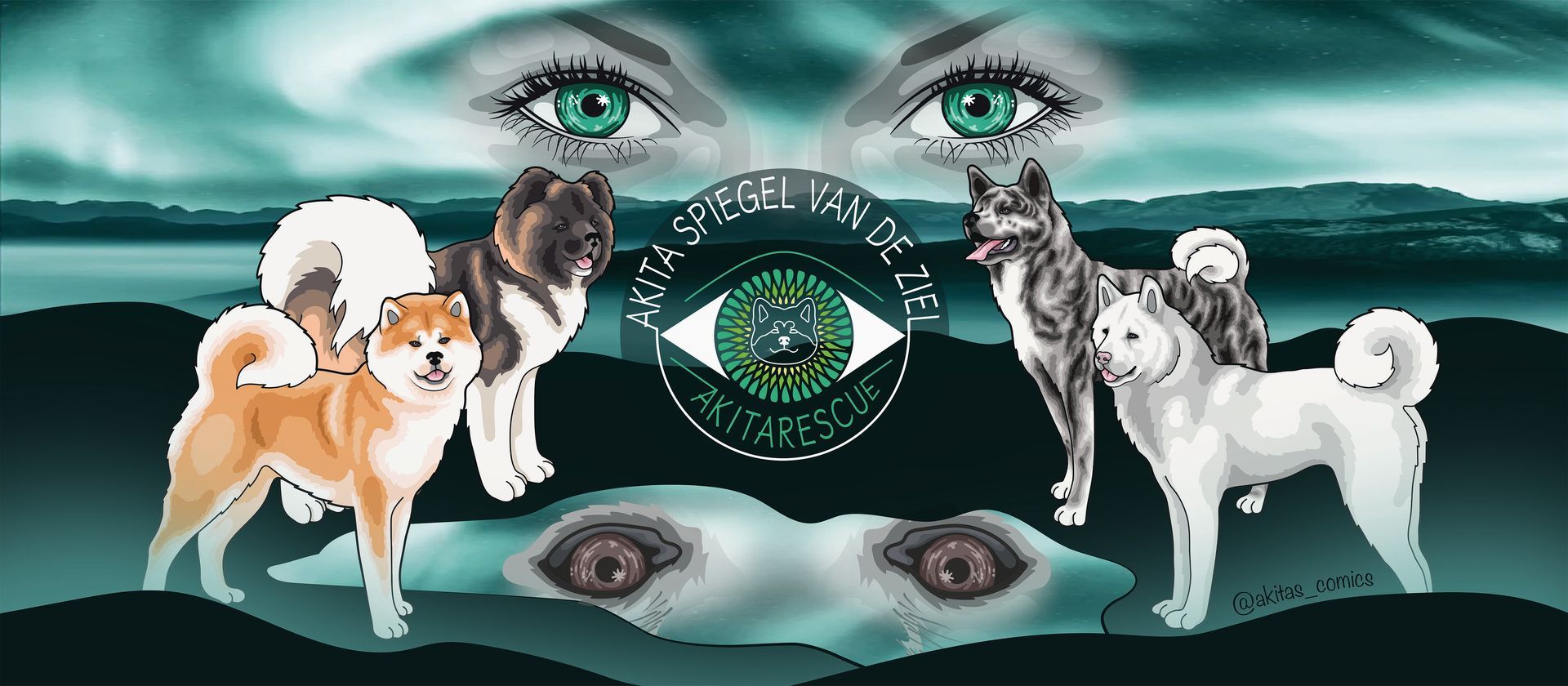 Akitarescue en Akita Spiegel van de Ziel Akita, spirituele hond, spiegel van de ziel, Akitarescue, Buddy voor mens en Akita, Hond in Evenwicht, Irma Bolijn, Terry Mehciz, Inge Smid