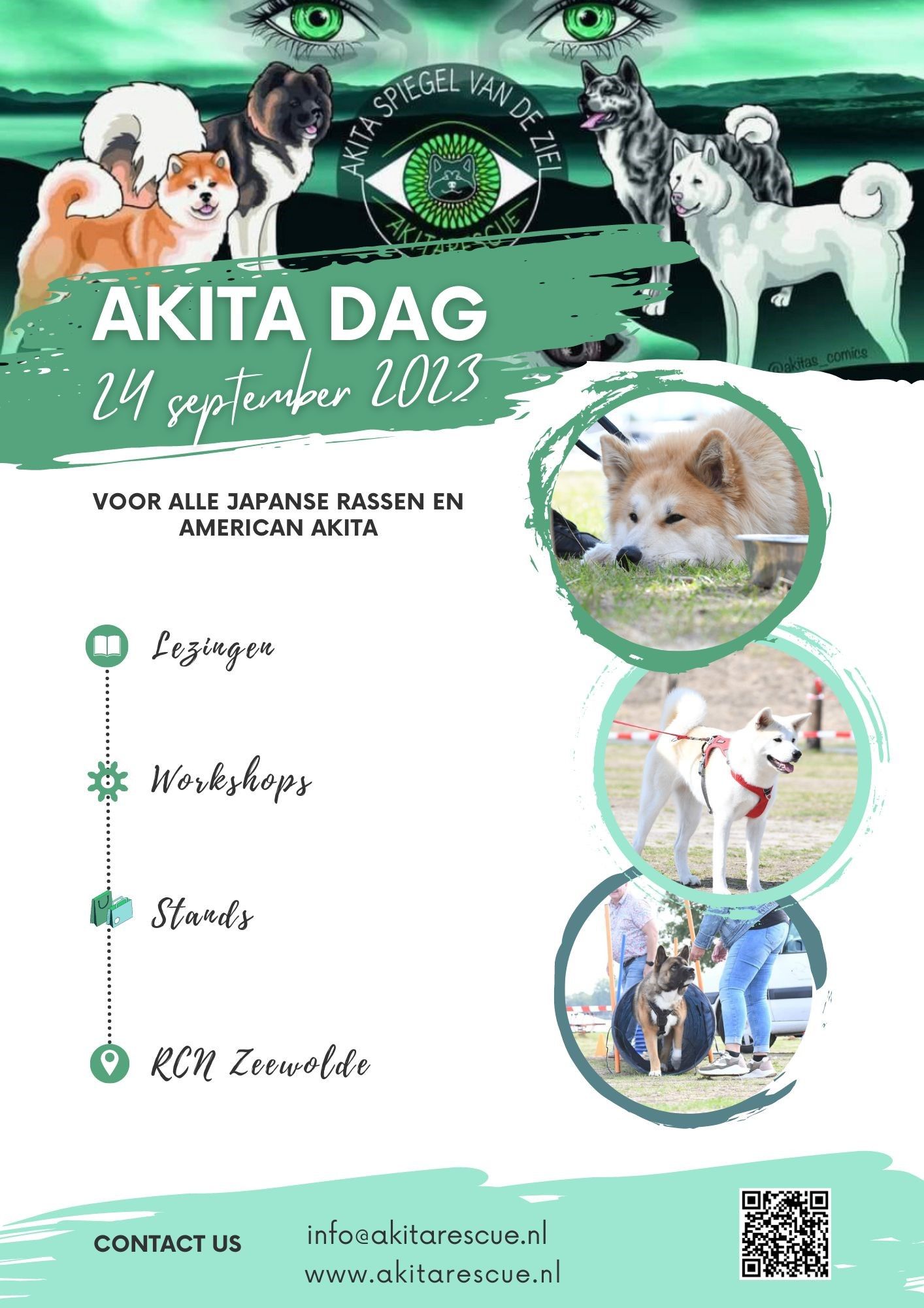 Vooraankondiging Akitadag 24 september 2023 te Zeewolde akitadag, akita, buddy mens en akita, TREC, RCN Zeewolde, hond in evenwicht, terry mehciz, ZIMA, Dogs 2 go, Rostero, Small creations, nekmar, nippon inu rasvereniging japanse honden, animal faith, liz wolting,