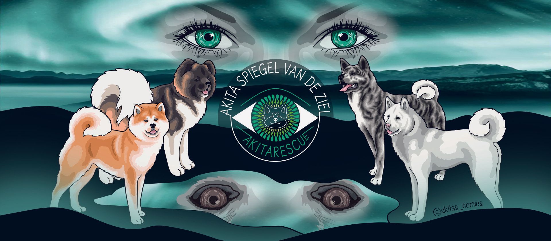 Het nieuw ontworpen logo voor Akitarescue en Akita, Spiegel van de Ziel. De FB pagina puur voor vraag en antwoord. Akitarescue, buddy voor mens en akita, irma bolijn, akita spiegel van de ziel