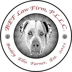 The logo for beef law firm p.l.l.c. shows a dog 's face in a circle.